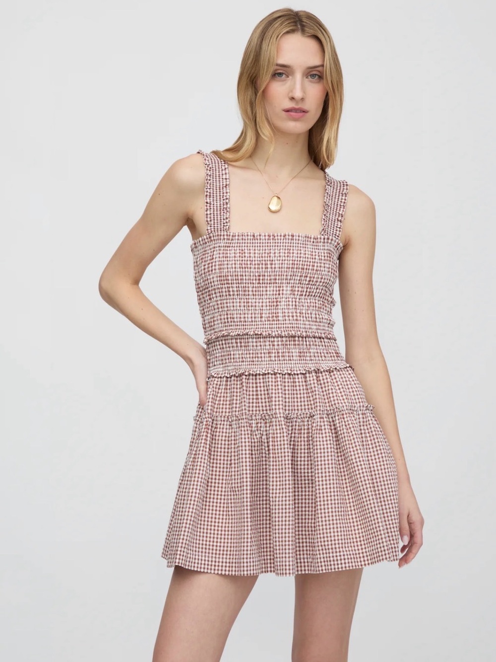Hill House Azalea Mini Nap Dress in Cognac Gingham